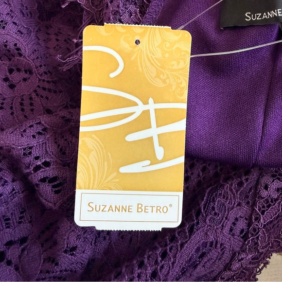 Suzanne Betro Lace Long Sleeve Purple V Neck Boho Evening Party Cocktail Dress M - Picture 15 of 16